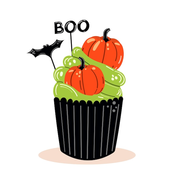 Ilustración de vector de cupcake de halloween sobre fondo blanco. feliz halloween, dulces de miedo