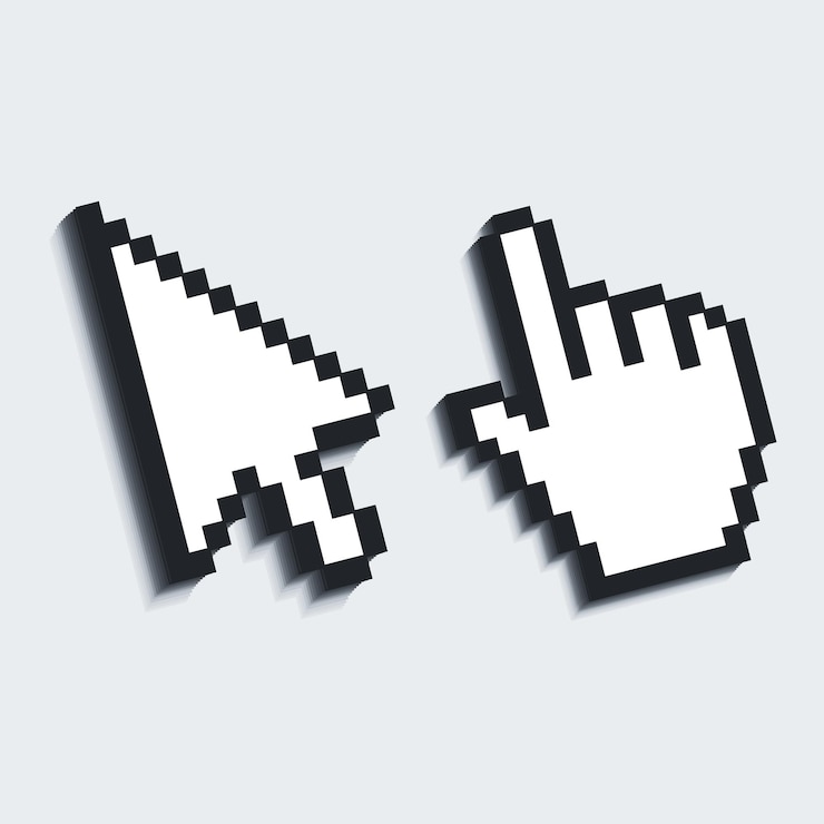 Vector ilustración de vector de cursor de mano y ratón pixelado