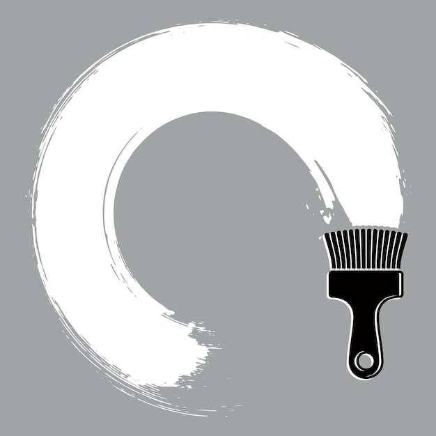 Ilustración de vector de curva espiral, forma circular cepillada. Figura redonda grunge monocromática, muestra acrílica creada con pincel.