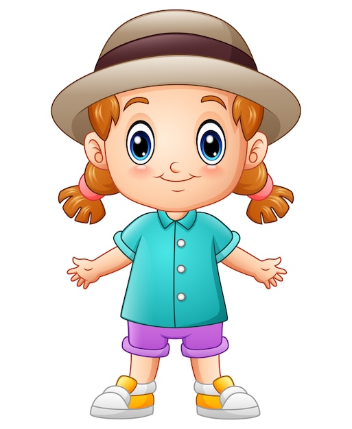 Ilustración de vector de Cute little girl cartoon en un sombrero