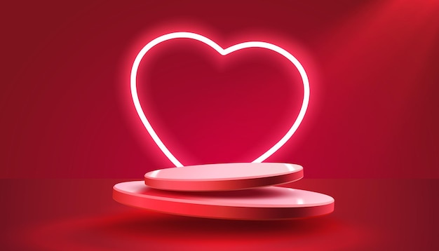 Ilustración de vector de decoración de banner de marco de corazón de podio de neón