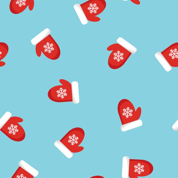 Ilustración de vector de decoración de Navidad de patrones sin fisuras de guantes rojos
