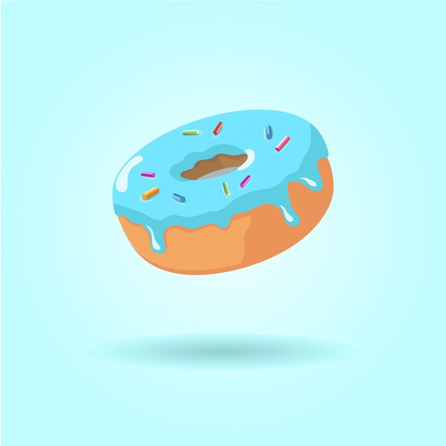 Ilustración de vector derretido donut azul volador.
