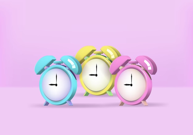 Ilustración de vector de despertador lindo colorido 3D