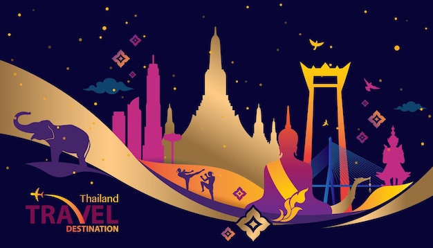 Ilustración de vector de destino de viaje de Tailandia
