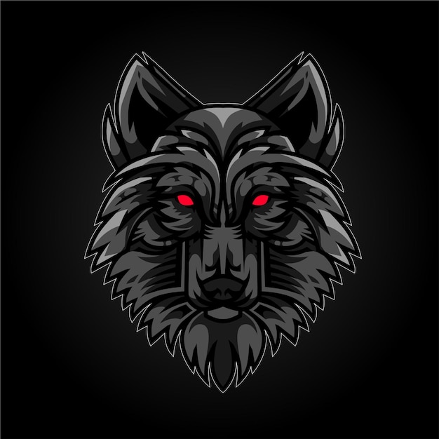 Ilustración de vector de detalle de lobo cabeza oscura