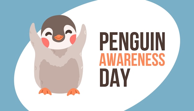 Ilustración del vector del día de la conciencia del pingüino. Lindo personaje de dibujos animados de pingüinos.