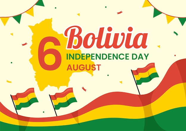 Ilustración del vector del día de la independencia de Bolivia el 6 de agosto con el festival Fiesta nacional en dibujos animados