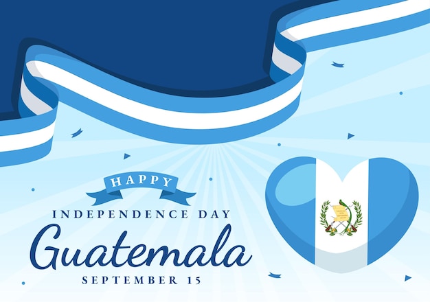 Vector ilustración del vector del día de la independencia de guatemala el 15 de septiembre con fondo de bandera ondeante