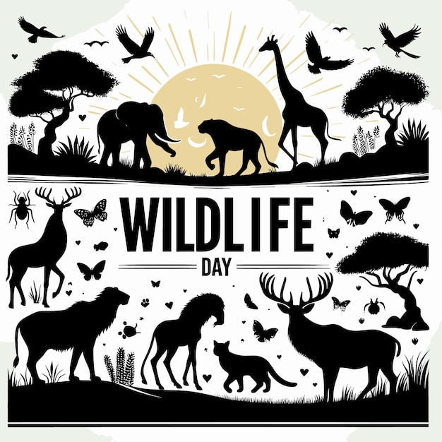 Ilustración de vector del día mundial de la vida salvaje con animales salvajes generados ai