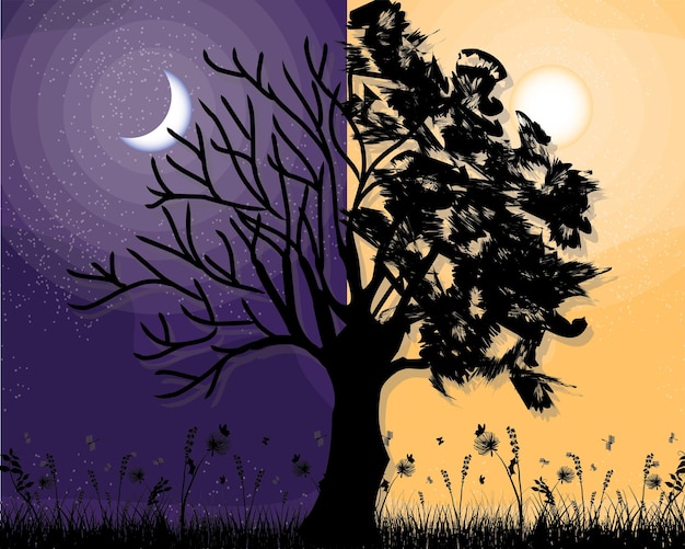 Ilustración de vector de día y noche con día noche concepto sol y luna día noche icono