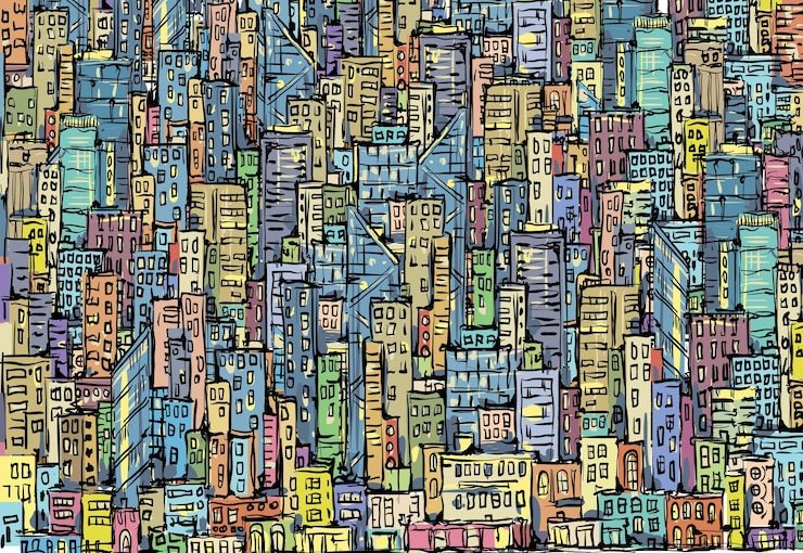 Vector ilustración de vector dibujado a mano ciudad
