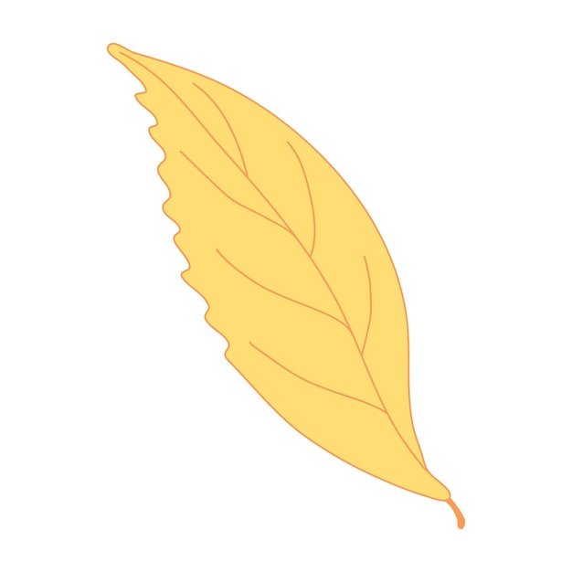 Ilustración de vector dibujado a mano de hoja de otoño amarillo en estilo de doodle de color