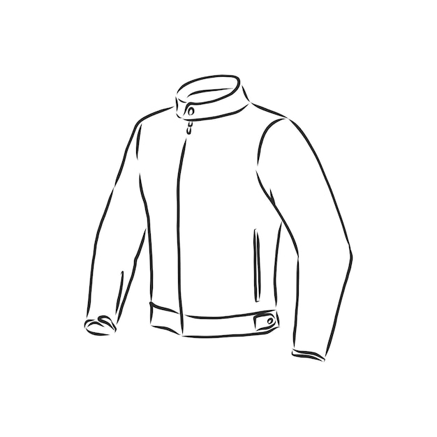 Ilustración de vector dibujado a mano. Obras de arte creativas de contorno negro. Ilustración de moda de tinta. Chaqueta de cuero de ilustración vectorial. Chaqueta de cuero dibujada a mano. chaqueta de cuero, ilustración de dibujo vectorial