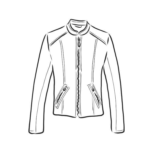 Ilustración de vector dibujado a mano. obras de arte creativas de contorno negro. ilustración de moda de tinta. chaqueta de cuero de ilustración vectorial. chaqueta de cuero dibujada a mano. chaqueta de cuero, ilustración de dibujo vectorial