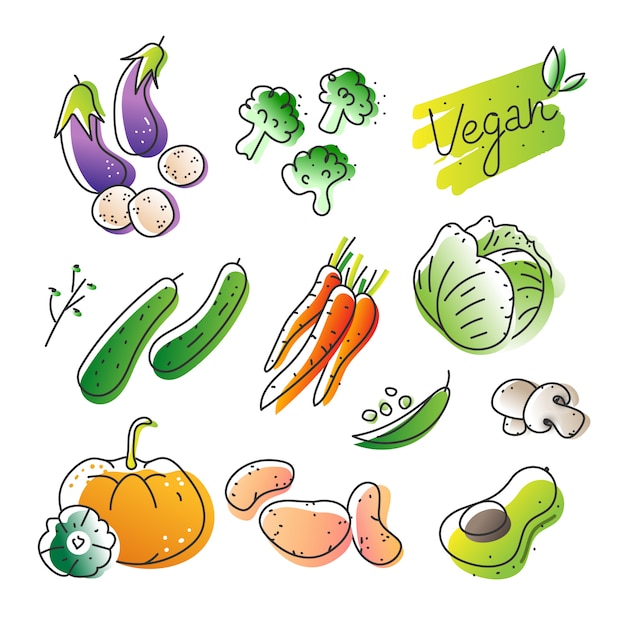 Ilustración de vector dibujado a mano de varias verduras