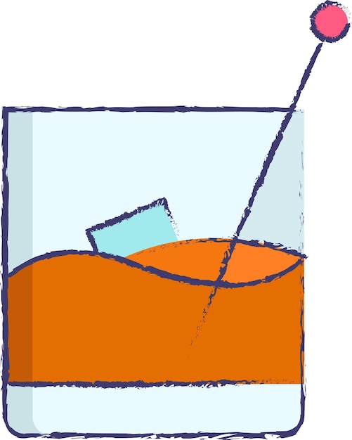 Ilustración de vector dibujado a mano vaso de whisky