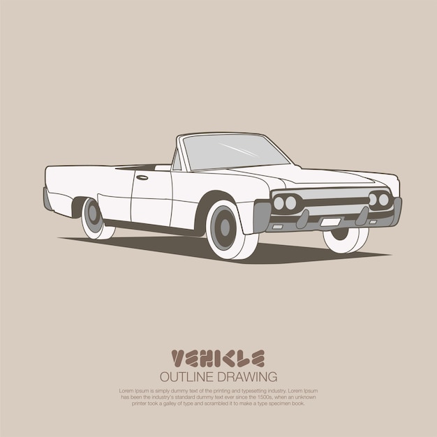 Ilustración de vector de dibujo de contorno de coche retro bueno para su activo gráfico vintage