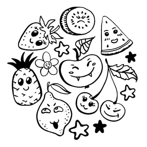 Ilustración de vector de dibujo de contorno de fruta linda