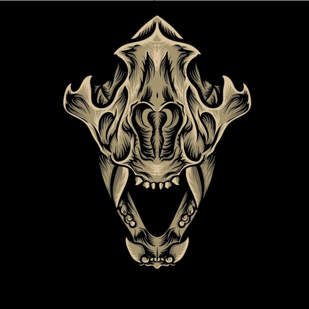 Ilustración de vector de dibujo de cráneo de lobo