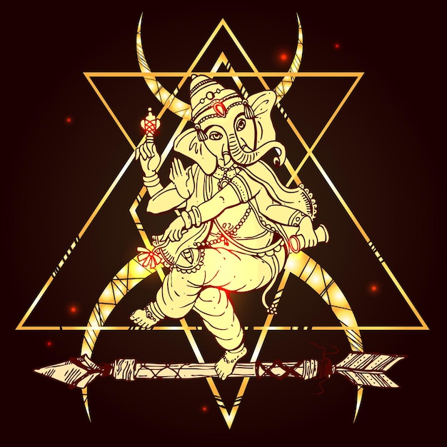 Ilustración de vector con dibujo de Ganesha a mano Bueno para imprimir para invitaciones de tarjeta de camiseta