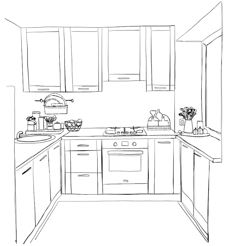 Ilustración de vector de dibujo interior de cocina