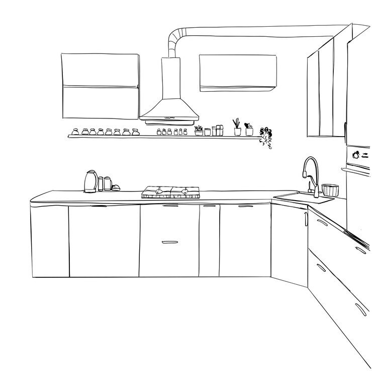 Ilustración de vector de dibujo interior de cocina