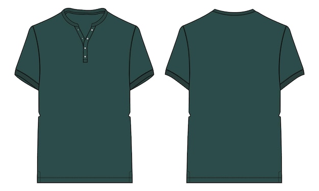 Ilustración de vector de dibujo plano de moda técnica de camiseta de manga corta Plantilla de color verde oscuro
