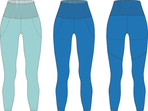 Ilustración de vector de dibujo plano de moda técnica de legging de mujer