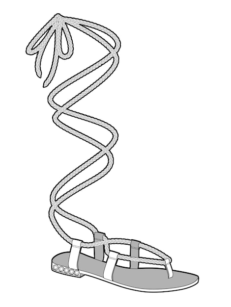 Ilustración de vector de dibujo plano de sandalias de gladiador