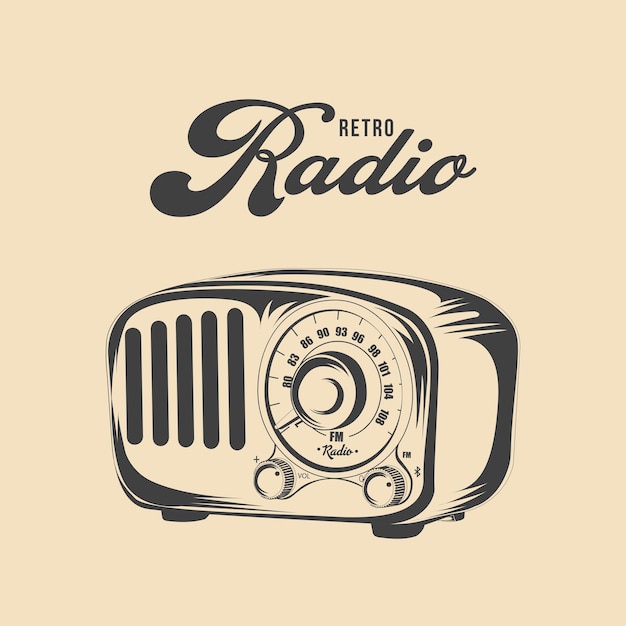 Ilustración de vector de dibujo de radio de música retro