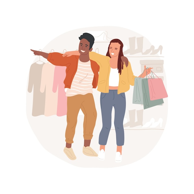 Ilustración de vector de dibujos animados aislados de compras felices