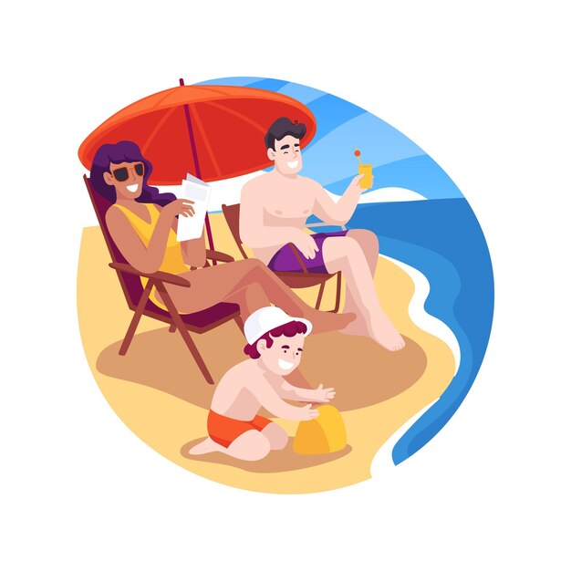 Ilustración de vector de dibujos animados aislados de tiempo de playa