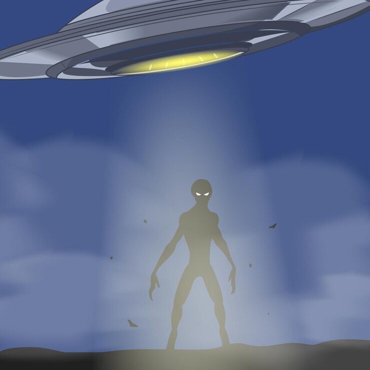 Vector ilustración de vector de dibujos animados alienígena y ovni