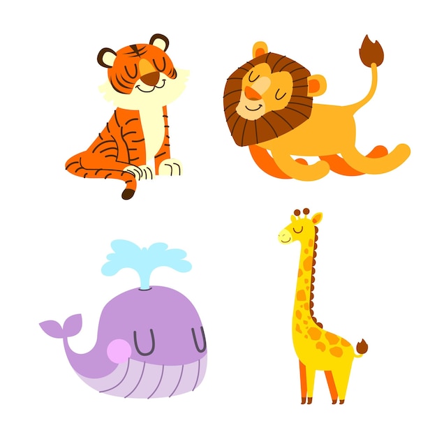 Ilustración de vector de dibujos animados de animales pequeños lindos