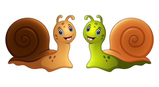 Ilustración de vector de dibujos animados de caracoles en dos colores