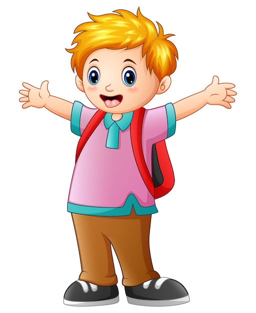 Ilustración de vector de dibujos animados de colegial feliz