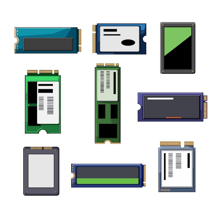 Vector ilustración de vector de dibujos animados conjunto de almacenamiento ssd