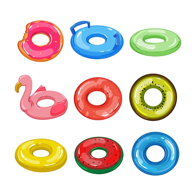 Ilustración de vector de dibujos animados conjunto de anillo inflable
