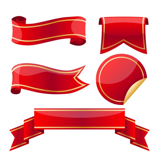 Ilustración de vector de dibujos animados conjunto de banner rojo de cinta