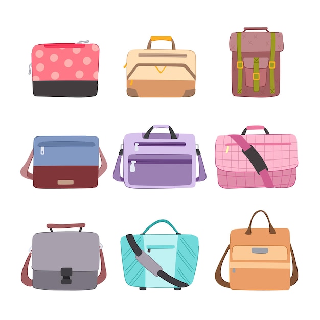 Vector ilustración de vector de dibujos animados conjunto de bolsa de portátil