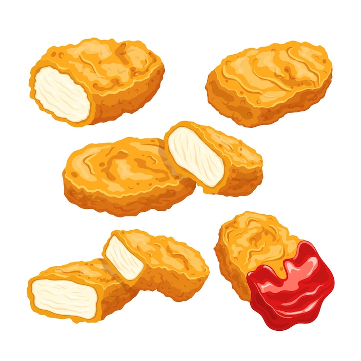 Vector ilustración de vector de dibujos animados conjunto de comida rápida de nuggets de pollo