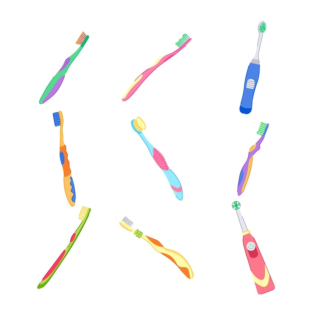 Ilustración de vector de dibujos animados conjunto dental cepillo de dientes