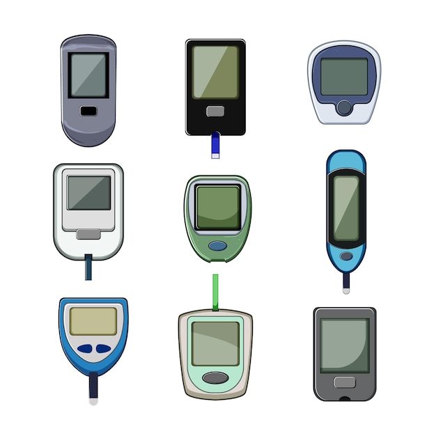 Ilustración de vector de dibujos animados conjunto de glucómetro de sangre