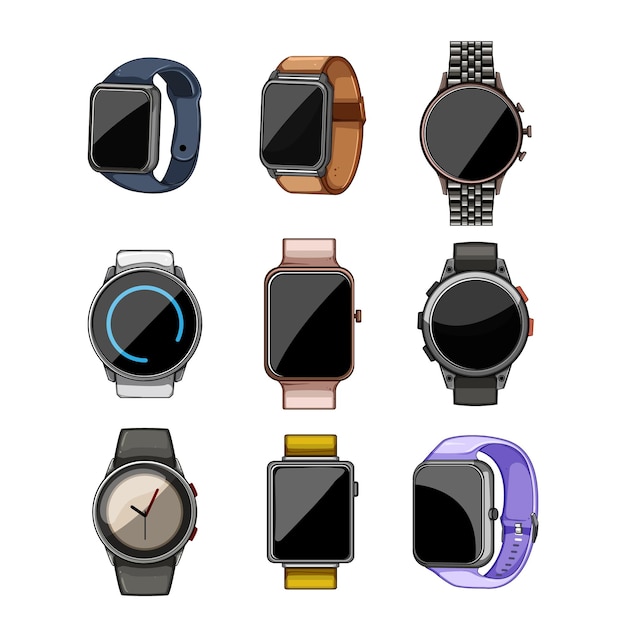 Ilustración de vector de dibujos animados conjunto de reloj inteligente
