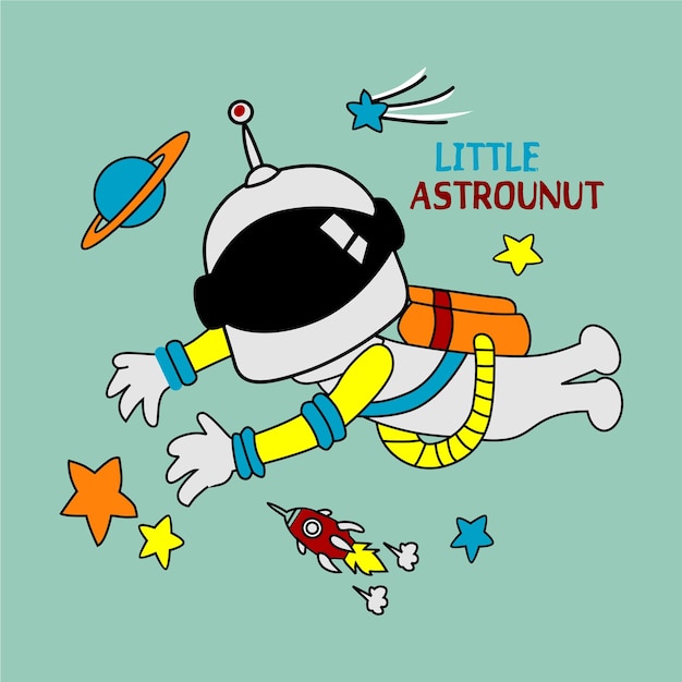 Ilustración de vector de dibujos animados de diseño de pequeño astronauta