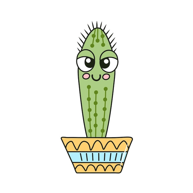 Ilustración de vector de dibujos animados divertidos cactus