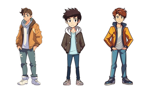 Ilustración de vector de dibujos animados de estilo anime de hombre joven