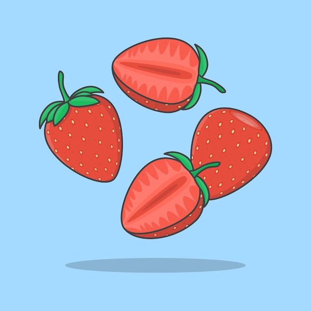 Ilustración de vector de dibujos animados de fresa Ilustración de icono plano de fresa en rodajas que cae Contorno Fresa voladora