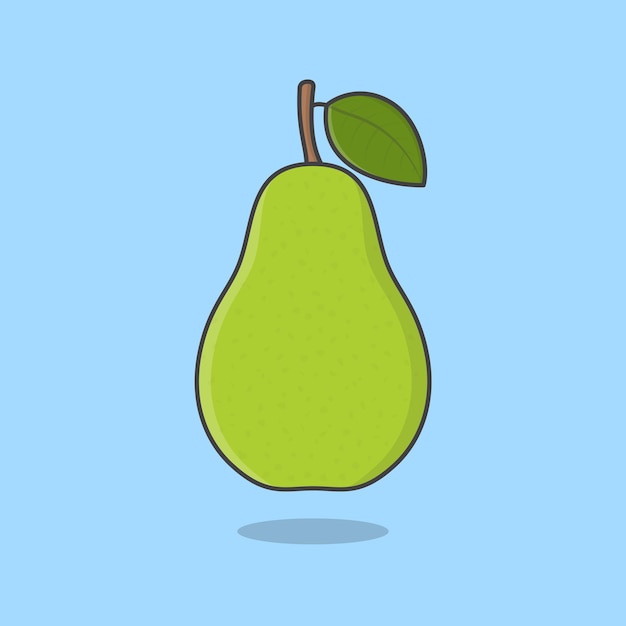 Ilustración de vector de dibujos animados de fruta de pera verde Contorno de icono plano de fruta de pera fresca